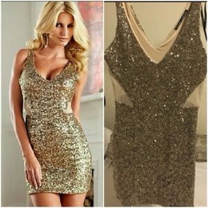 bebe Gold Sequin Mini Dress